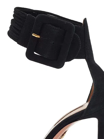 Pre-owned Aquazzura 110mm Buckle Suede Sandals In Black