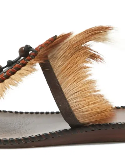 Pre-owned Tory Burch Leather Feather Sandals In Brown