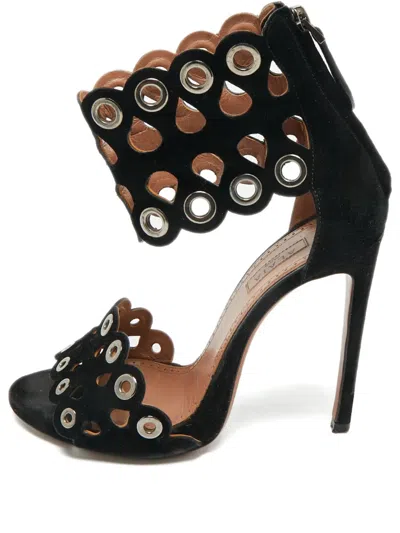 Pre-owned Alaïa Eyelet Ankle Strap Heels Sandals In Black
