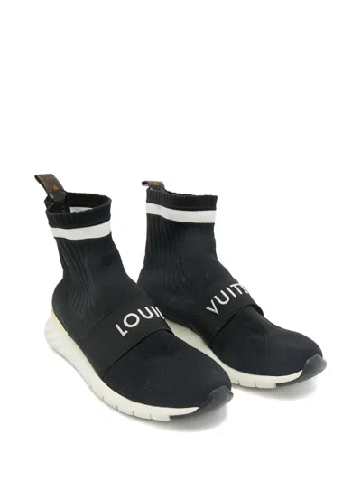 Pre-owned Louis Vuitton Aftergame Knit Stripe-detail Sneakers In Black