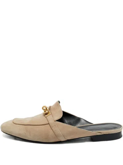 Pre-owned Hermes oz Suede Mules In Neutral