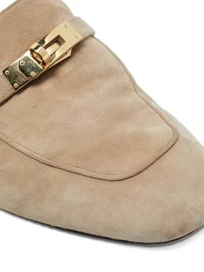 Pre-owned Hermes oz Suede Mules In Neutral