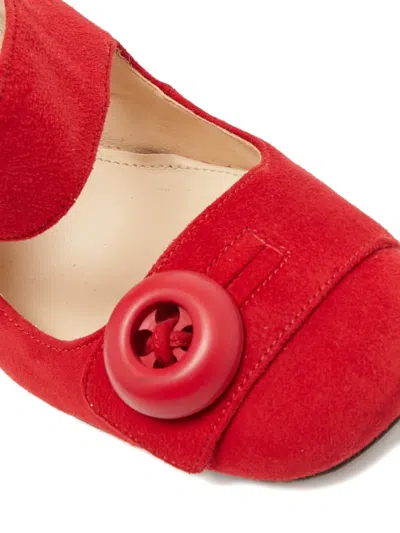 Pre-owned Prada Mary Jane Button Suede Pumps In Red