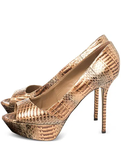 Pre-owned Sergio Rossi Vintage 125mm Snakeskin Platform Pumps In Brown