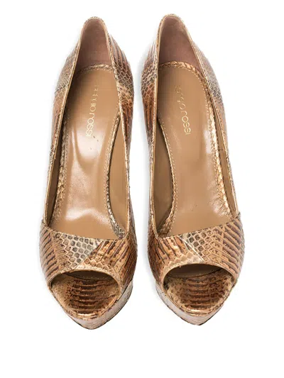 Pre-owned Sergio Rossi Vintage 125mm Snakeskin Platform Pumps In Brown