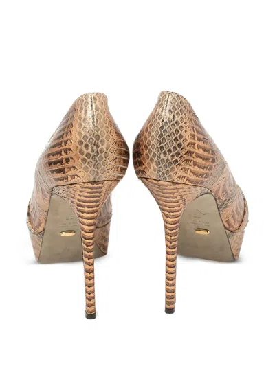 Pre-owned Sergio Rossi Vintage 125mm Snakeskin Platform Pumps In Brown