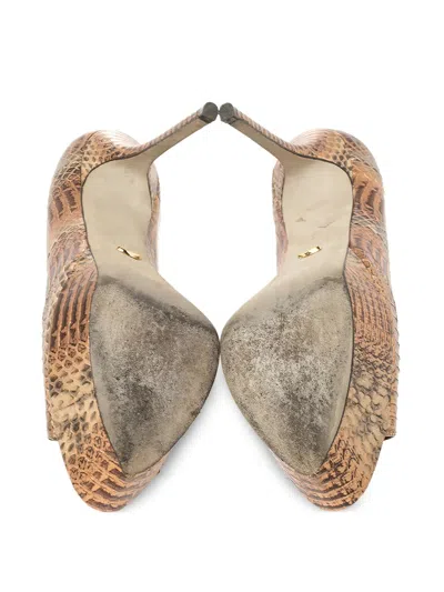 Pre-owned Sergio Rossi Vintage 125mm Snakeskin Platform Pumps In Brown