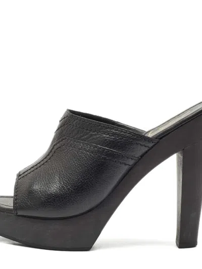 Pre-owned Saint Laurent Leather Platform High-heel Mules In Black