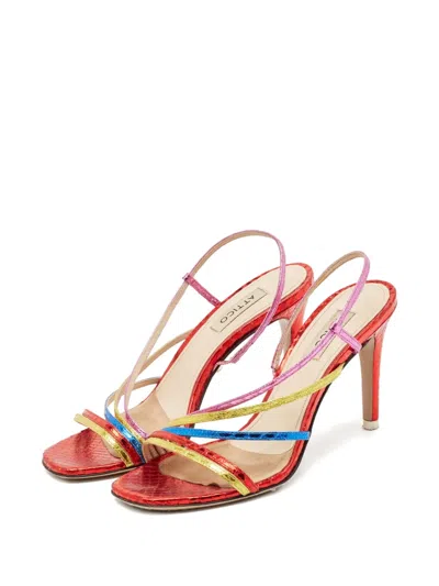 Pre-owned Attico Snakeskin-embossed Leather Sandals In Red