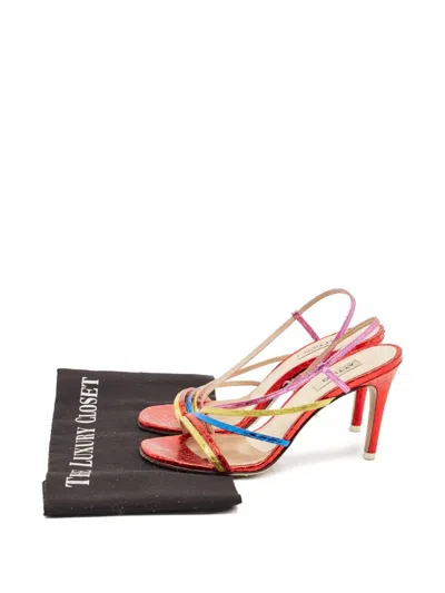 Pre-owned Attico Snakeskin-embossed Leather Sandals In Red