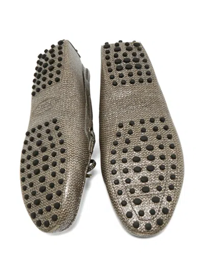Pre-owned Tod's Gommino Metallic-effect Bow Loafers In Gray