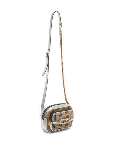 Pre-owned Burberry Small 1983 Check-pattern Chain-strap Camera Cross Body Bag In Neutral