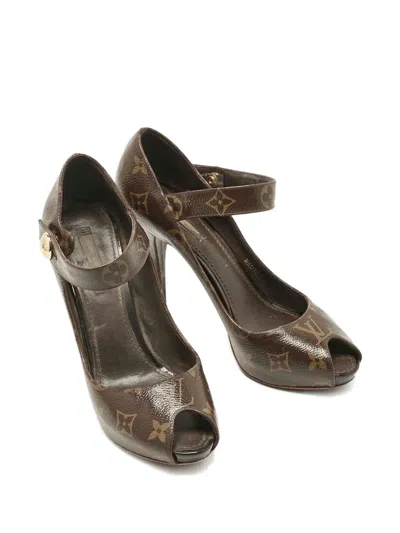 Pre-owned Louis Vuitton Mary Jane Monogram Heel Shoes In Brown