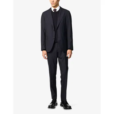 Oscar Jacobson Mens Night Blue Miguel Round-neck Wool Jumper In Blue