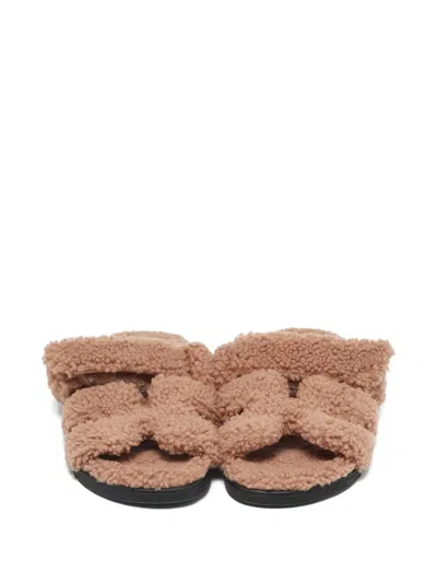 Pre-owned Hermes Shearling Sandals In Neutral