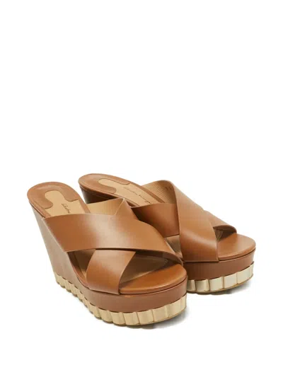 Pre-owned Ferragamo Nicosia Crossover-strap Sandals In Brown