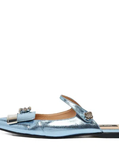 Pre-owned Sergio Rossi Vintage Metallic-leather Buckled Mules In Blue