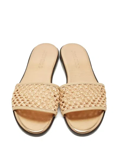 Pre-owned Jimmy Choo Raffia Flat Sandals In Neutral