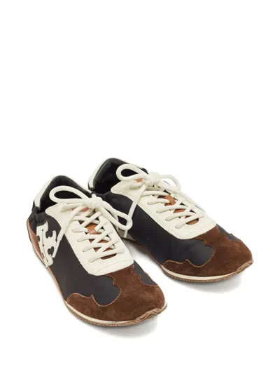 Pre-owned Tory Burch Logo-detail Lace-up Sneakers In Black