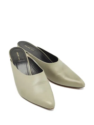 Pre-owned Celine Pointed-toe Leather Mules In Gray