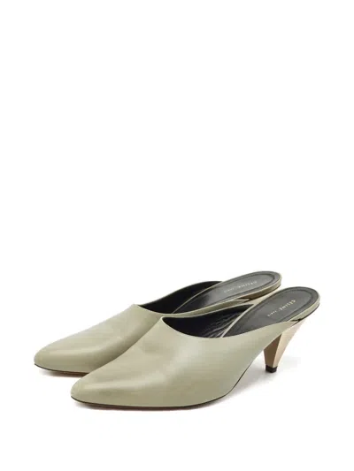 Pre-owned Celine Pointed-toe Leather Mules In Gray