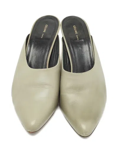 Pre-owned Celine Pointed-toe Leather Mules In Gray