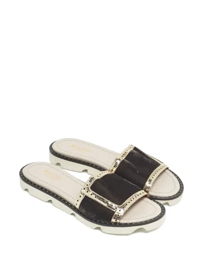 Pre-owned Malone Souliers Foil 36.5 Velvet Slides In Brown