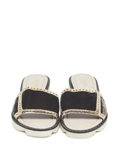 Pre-owned Malone Souliers Foil 36.5 Velvet Slides In Brown