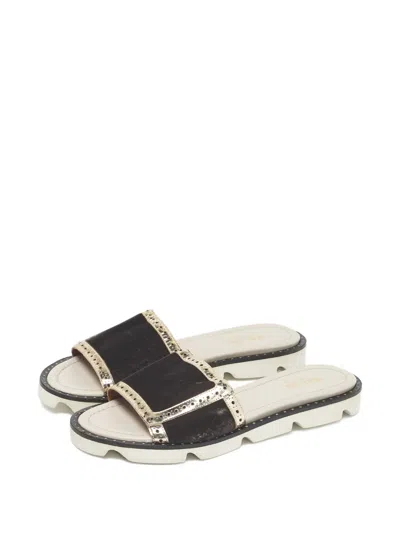 Pre-owned Malone Souliers Foil 36.5 Velvet Slides In Brown