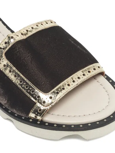 Pre-owned Malone Souliers Foil 36.5 Velvet Slides In Brown