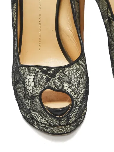 Pre-owned Giuseppe Zanotti Lace Platform Peep-toe Pumps In Black