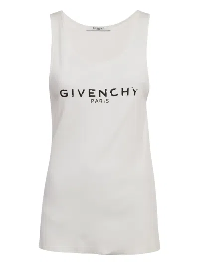 Pre-owned Givenchy Logo-print Rib-knit Tank Top In White