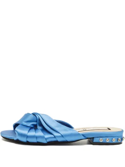 Pre-owned N°21 Knot-detail Satin Sandals In Blue