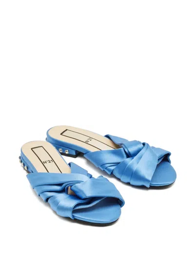 Pre-owned N°21 Knot-detail Satin Sandals In Blue