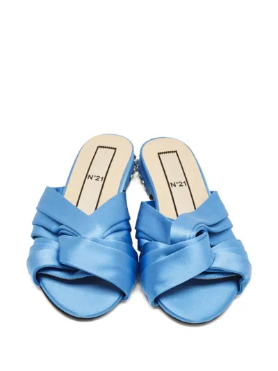 Pre-owned N°21 Knot-detail Satin Sandals In Blue