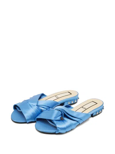 Pre-owned N°21 Knot-detail Satin Sandals In Blue