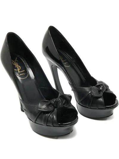Pre-owned Saint Laurent Palais B Platform Peep-toe Pumps In Black