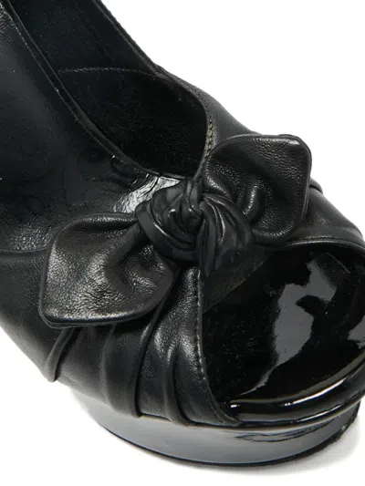 Pre-owned Saint Laurent Palais B Platform Peep-toe Pumps In Black