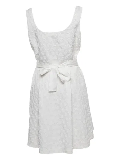 Pre-owned Carolina Herrera Vintage Patterned-jacquard Mini Dress In White