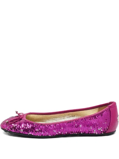 Pre-owned Jimmy Choo Sequins Leather Ballet Flats In Pink