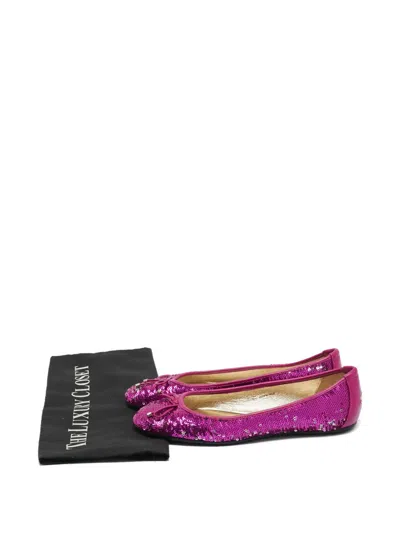 Pre-owned Jimmy Choo Sequins Leather Ballet Flats In Pink