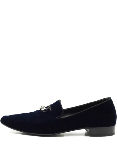 Pre-owned Giuseppe Zanotti Dice-charms Velvet Loafers In Blue