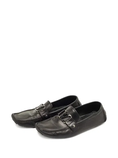 Pre-owned Louis Vuitton Monte Carlo Leather Loafers In Black