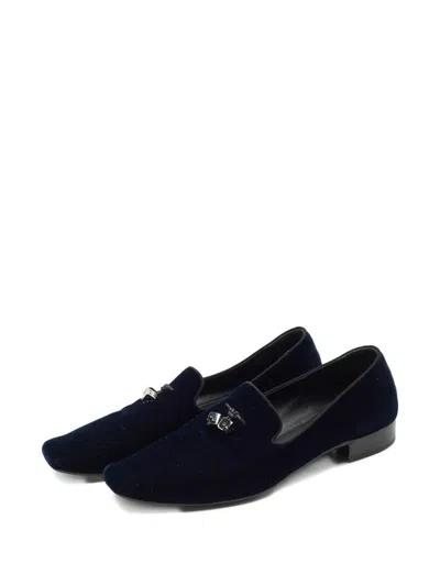 Pre-owned Giuseppe Zanotti Dice-charms Velvet Loafers In Blue