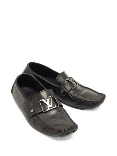 Pre-owned Louis Vuitton Monte Carlo Leather Loafers In Black