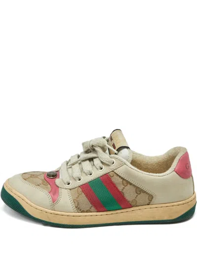 Pre-owned Gucci Screener Canvas Sneakers In Neutral
