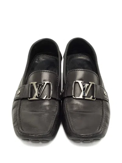 Pre-owned Louis Vuitton Monte Carlo Leather Loafers In Black