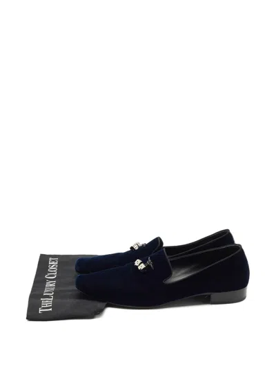 Pre-owned Giuseppe Zanotti Dice-charms Velvet Loafers In Blue