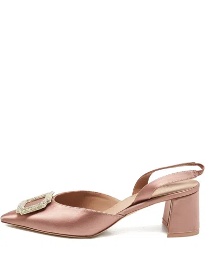 Pre-owned Malone Souliers Marion Satin Slingback Pumps In Pink