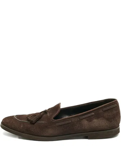 Pre-owned Loro Piana Fringed Suede Loafers In Brown